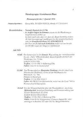 Termine Wandergruppe 3. Quartal 2026