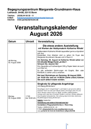 Veranstaltungskalender August 2026