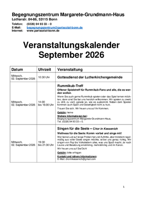 Veranstaltungskalender Oktober 2026